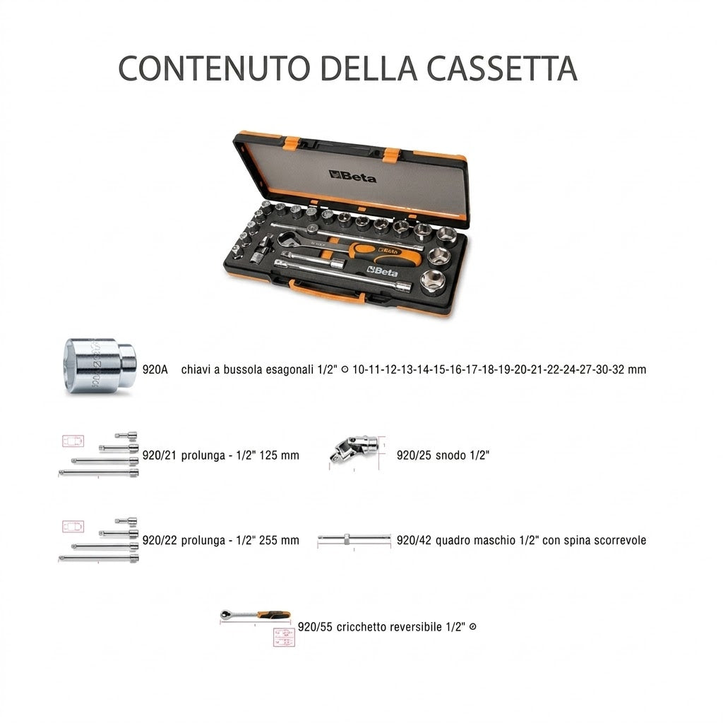 BETA Cassetta bussole + accessori 22PZ 920A/C17M Beta Set bussole Attrezziamoci